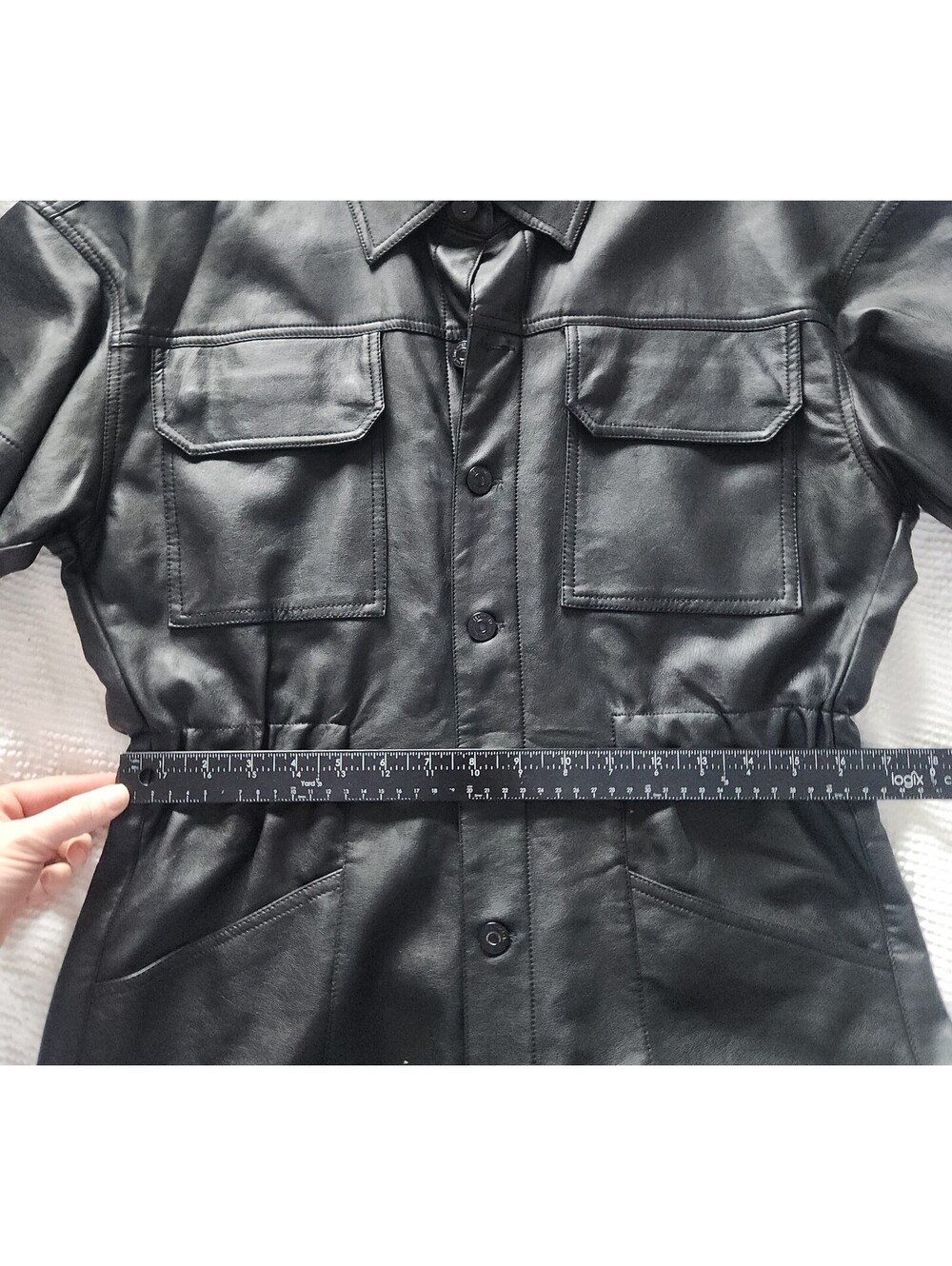 Free People Marci Vegan Leather Black Jumpsuit Pants Womens Medium Grunge Goth - Picture 11 of 12